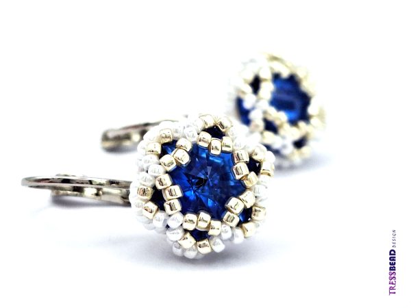 navy blue rivoli beaded earrings