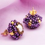 Handwoven Purple Beaded Stud/Post Earrings with Cream Preciosa Pearl - Hypoallergenic & Affordable Handmade Jewelry