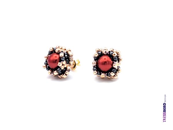 Red Pearl  Beaded Stud Earrings - Image 2