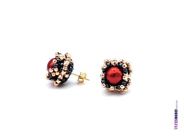 Red Pearl  Beaded Stud Earrings - Image 3