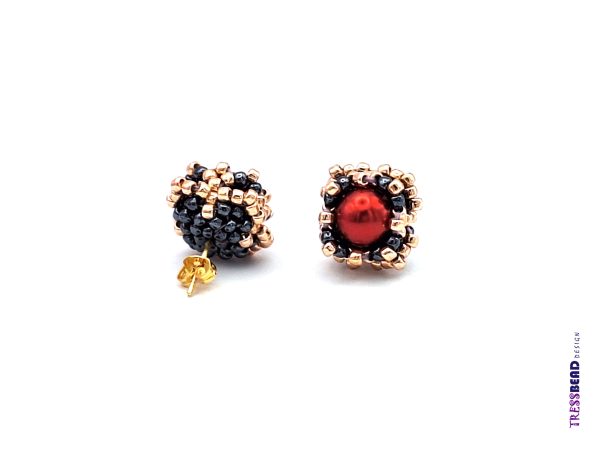 Red Pearl  Beaded Stud Earrings