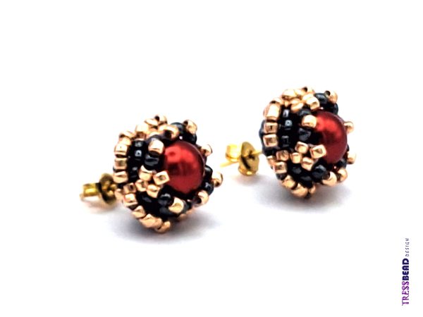 Red Pearl  Beaded Stud Earrings - Image 4