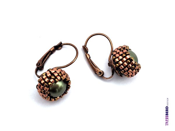 Olive Green Beaded  Earrings - Image 5