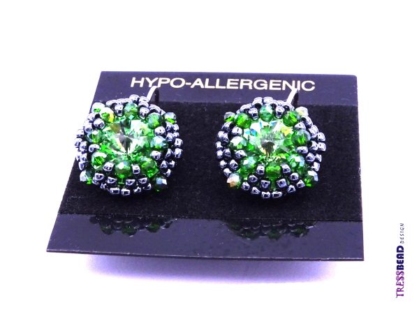 green beaded rivoli lever back earrings