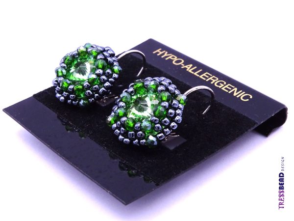 green beaded rivoli lever back earrings