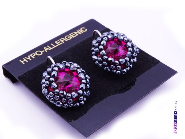 fuchsia beaded lever back earrings