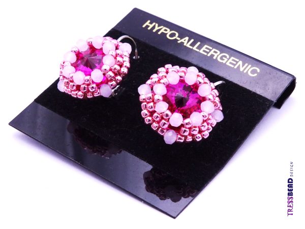 pink beaded leverback earrings