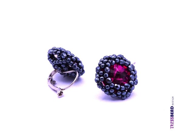 fuchsia beaded lever back earrings