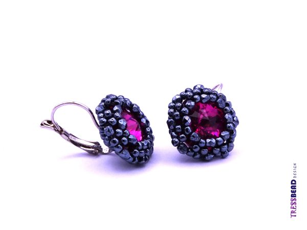 fuchsia beaded lever back earrings