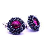 fuchsia beaded lever back earrings