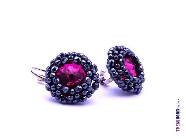 fuchsia beaded lever back earrings