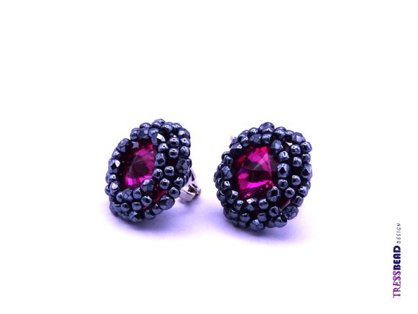 fuchsia beaded lever back earrings