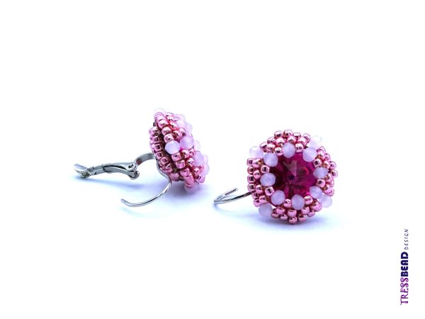 pink beaded leverback earrings