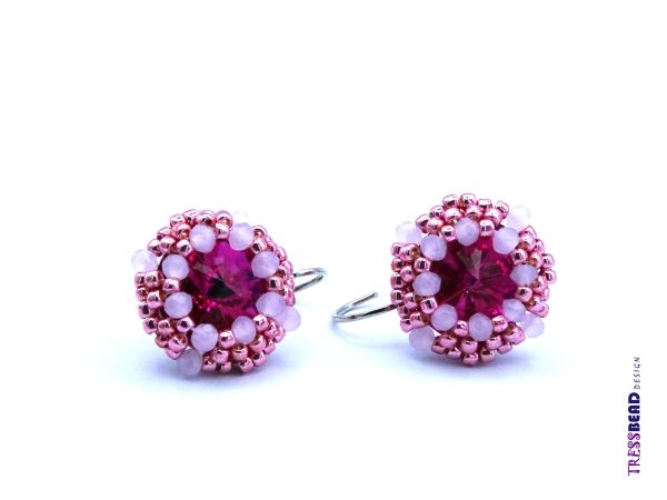 pink beaded leverback earrings