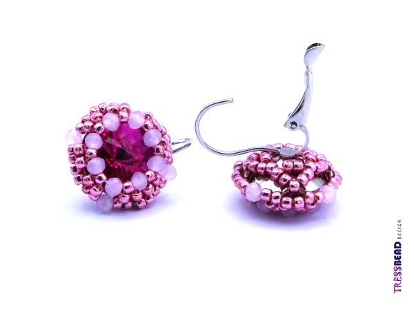 pink beaded leverback earrings