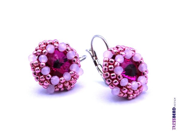 pink beaded leverback earrings