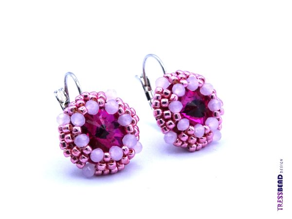 pink beaded leverback earrings