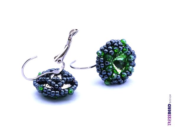 green beaded rivoli lever back earrings