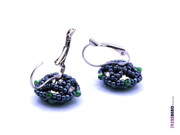 green beaded rivoli lever back earrings