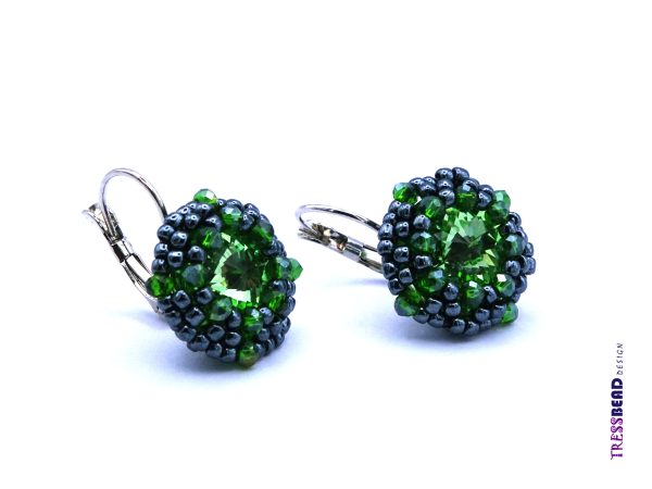 green beaded rivoli lever back earrings