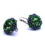 green beaded rivoli lever back earrings