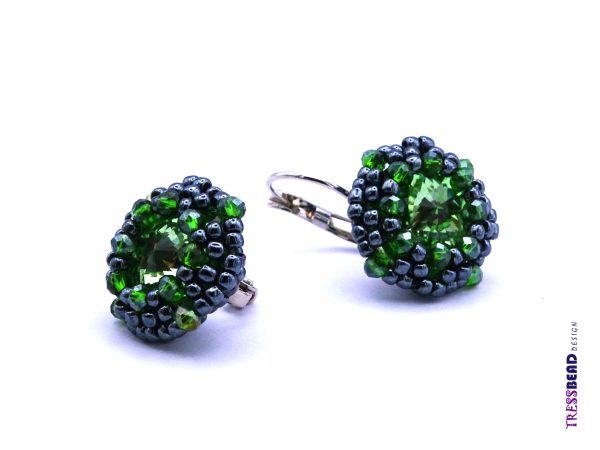 green beaded rivoli lever back earrings