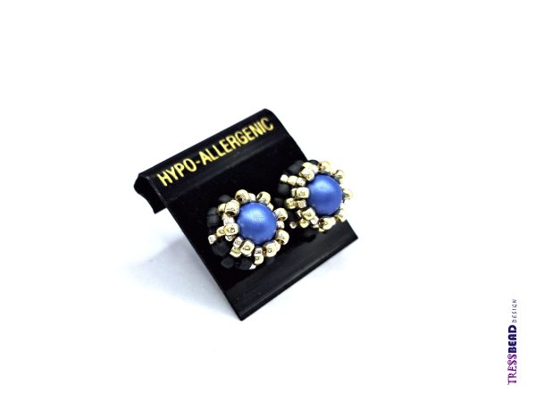 Blue Beaded Stud Earrings - Image 2