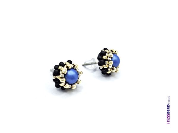 Blue Beaded Stud Earrings - Image 3