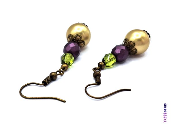 Purple/Cream Dangle Earrings - Image 2