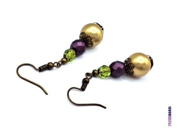 Purple/Cream Dangle Earrings - Image 3