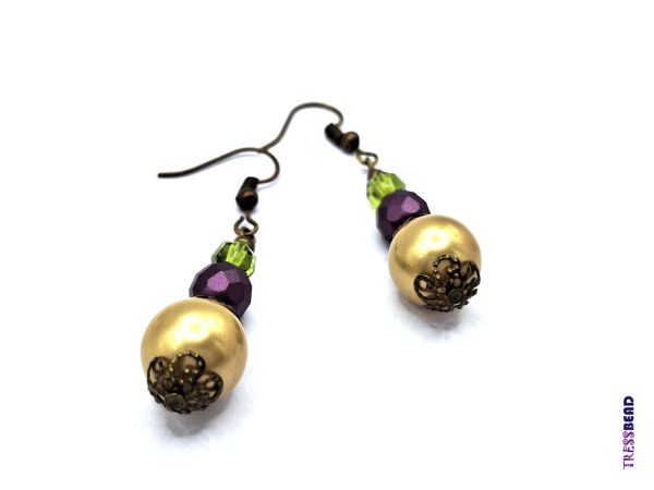 Purple/Cream Dangle Earrings - Image 4