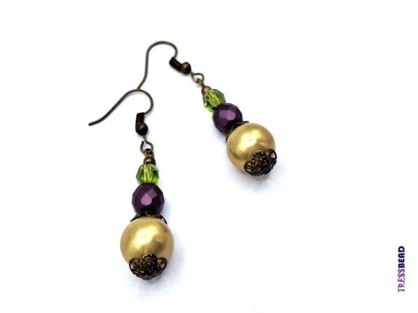 Purple/Cream Dangle Earrings