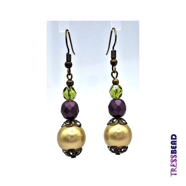 Purple/Cream Dangle Earrings - Image 5