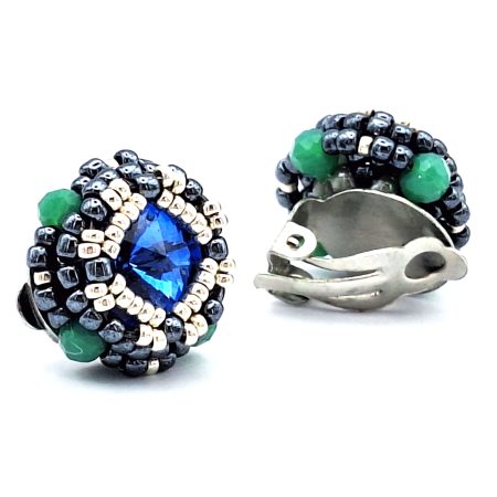 royal-blue-beaded-clip-on-earrings