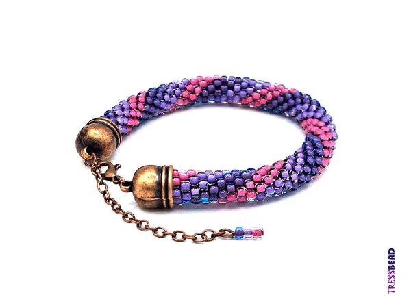 Purple Pink Bead Crochet Bracelet  - Image 4