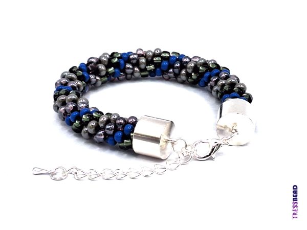 Blue Gray Beaded Crochet Bracelet  - Image 2