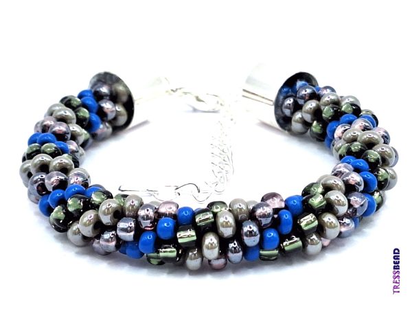 Blue Gray Beaded Crochet Bracelet  - Image 3