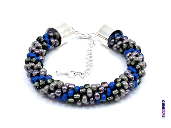 Blue Gray Beaded Crochet Bracelet  - Image 4