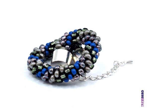 Blue Gray Beaded Crochet Bracelet  - Image 5